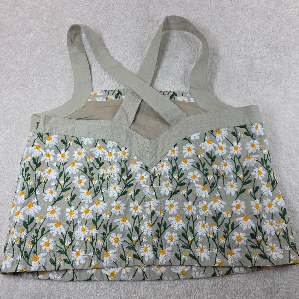 Maeve By Anthropologie Tank Top Womens XS Green Daisy Floral Embroidered Lined - Picture 2 of 7